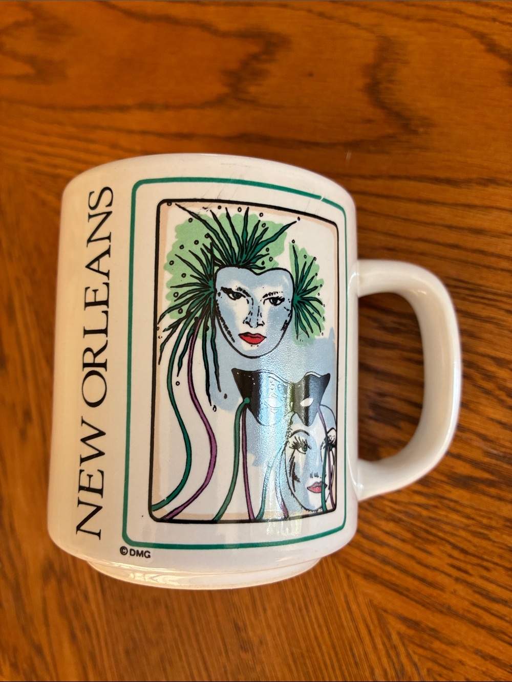 New Orleans White Ceramic Souvenir Mug with Green Accents